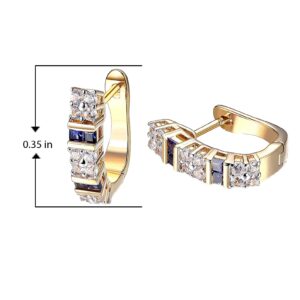 MORGAN & PAIGE 18K Yellow Gold Plated .925 Sterling Silver Square-Cut Created Blue and White Sapphire Hinged 3/4" Hoop Earrings