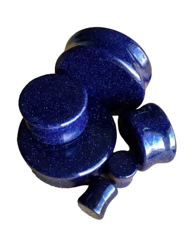 Lobal Domination PAIR of Blue Midnight Goldstone Stone Plugs Sandstone Gauges - up to 38mm available! (1&1/2" (38mm))