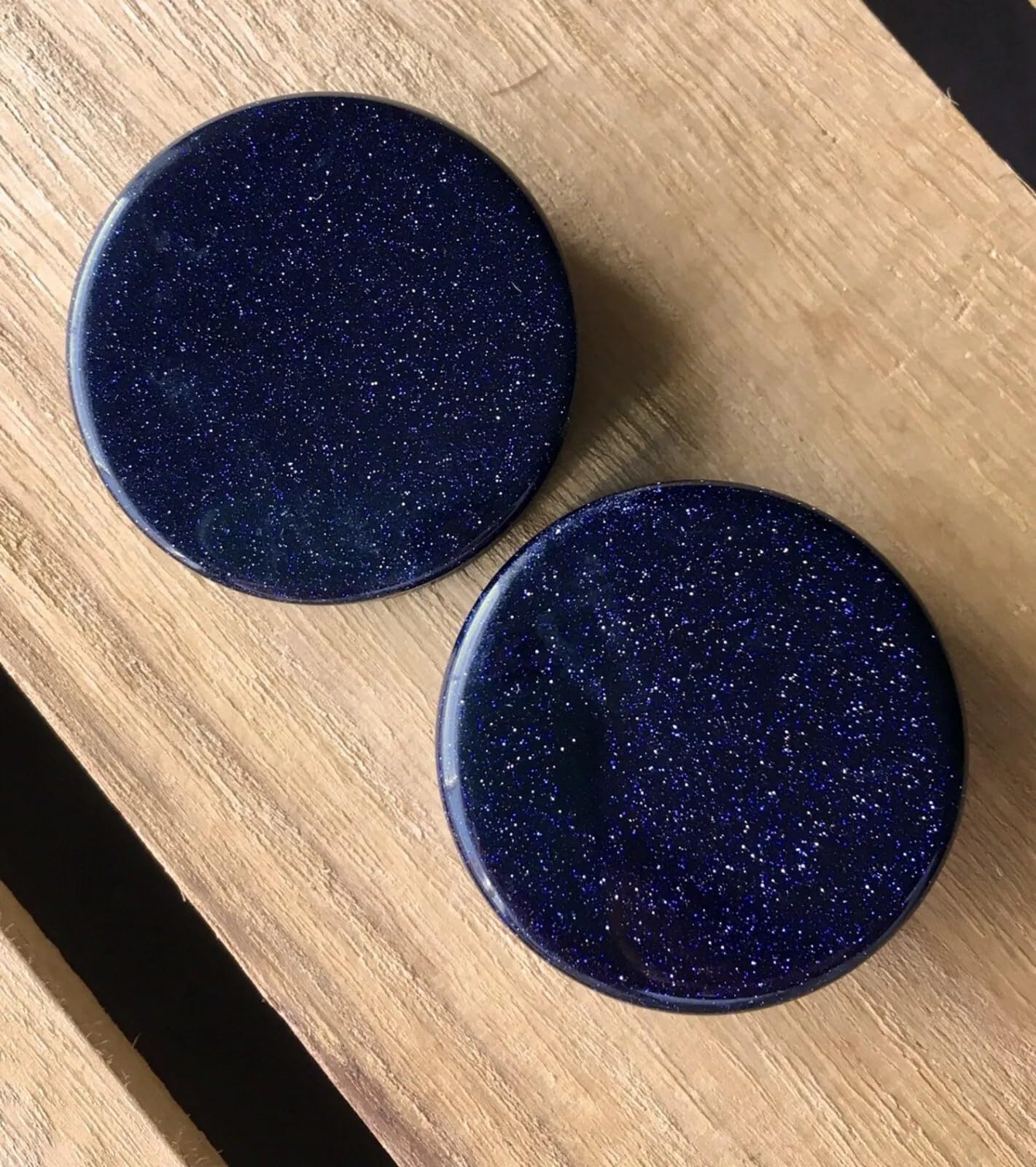 Lobal Domination PAIR of Blue Midnight Goldstone Stone Plugs Sandstone Gauges - up to 38mm available! (1&1/2" (38mm))