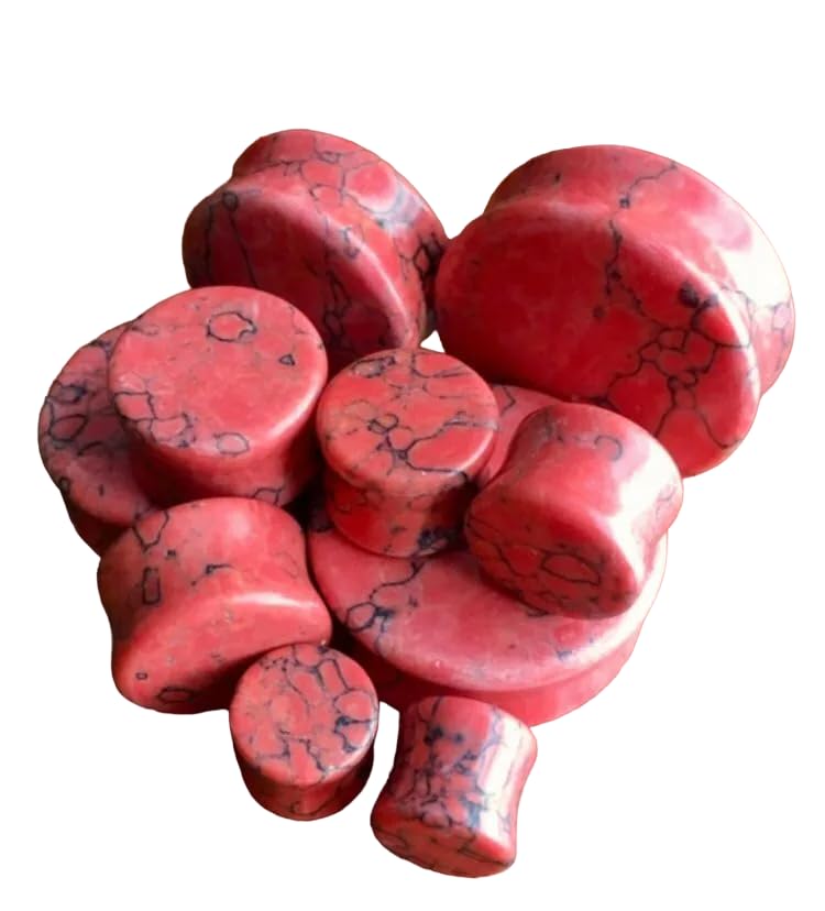 Lobal Domination PAIR of Red Turquoise Organic Stone Plugs Gauges - up to 38mm available! (7/8" (22mm))