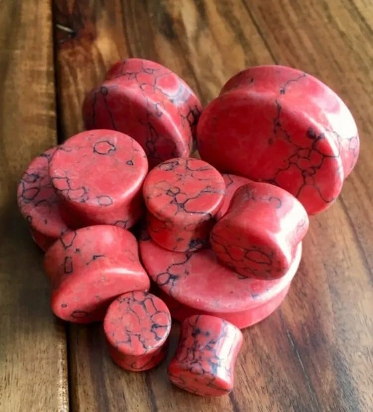 Lobal Domination PAIR of Red Turquoise Organic Stone Plugs Gauges - up to 38mm available! (7/8" (22mm))