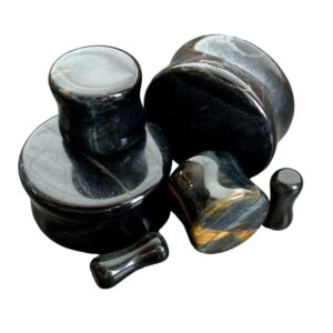 Lobal Domination PAIR of Blue Tiger Eye Organic Stone Plugs Gauges - up to 25mm available! (0g (8mm))