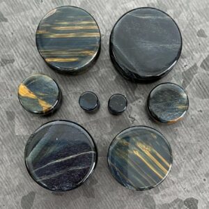 Lobal Domination PAIR of Blue Tiger Eye Organic Stone Plugs Gauges - up to 25mm available! (0g (8mm))