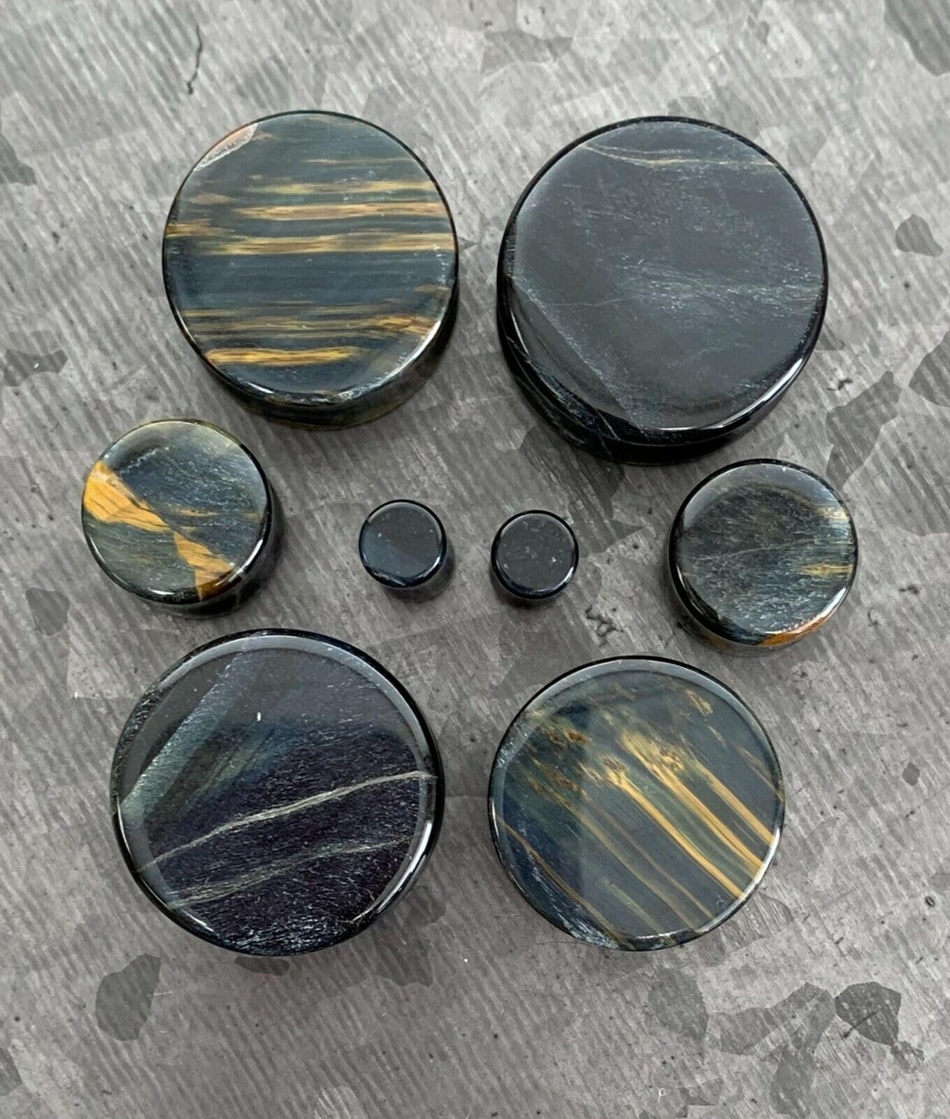 Lobal Domination PAIR of Blue Tiger Eye Organic Stone Plugs Gauges - up to 25mm available! (0g (8mm))