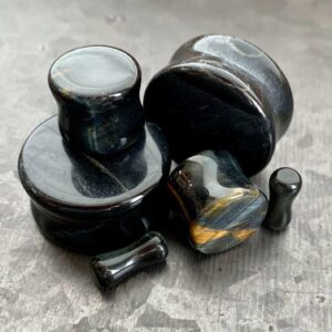 Lobal Domination PAIR of Blue Tiger Eye Organic Stone Plugs Gauges - up to 25mm available! (0g (8mm))