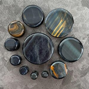 Lobal Domination PAIR of Blue Tiger Eye Organic Stone Plugs Gauges - up to 25mm available! (0g (8mm))