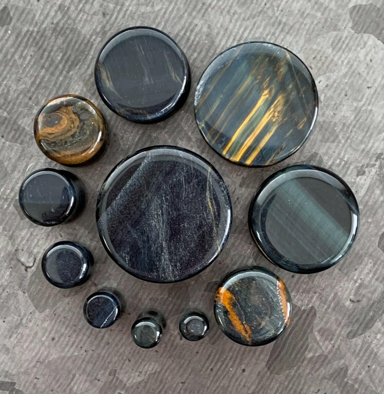 Lobal Domination PAIR of Blue Tiger Eye Organic Stone Plugs Gauges - up to 25mm available! (0g (8mm))