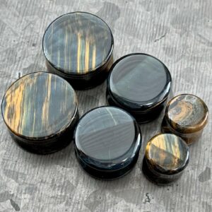 Lobal Domination PAIR of Blue Tiger Eye Organic Stone Plugs Gauges - up to 25mm available! (0g (8mm))