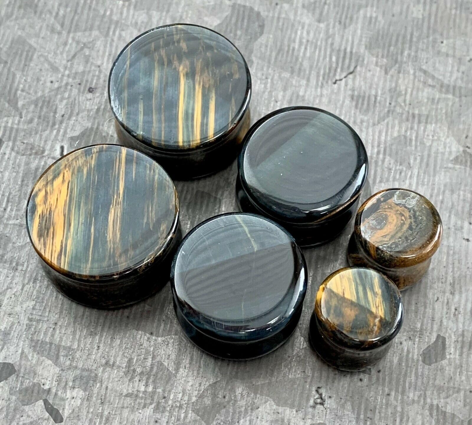 Lobal Domination PAIR of Blue Tiger Eye Organic Stone Plugs Gauges - up to 25mm available! (0g (8mm))