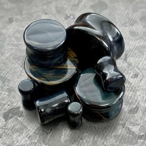 Lobal Domination PAIR of Blue Tiger Eye Organic Stone Plugs Gauges - up to 25mm available! (0g (8mm))