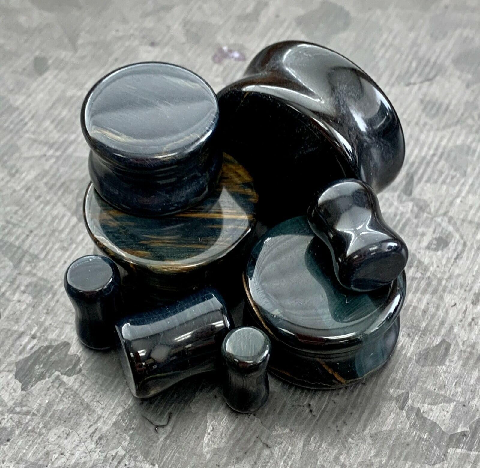 Lobal Domination PAIR of Blue Tiger Eye Organic Stone Plugs Gauges - up to 25mm available! (0g (8mm))