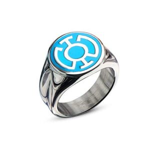 dc comics blue lantern corps stainless steel blue enamel hope ring - size 10