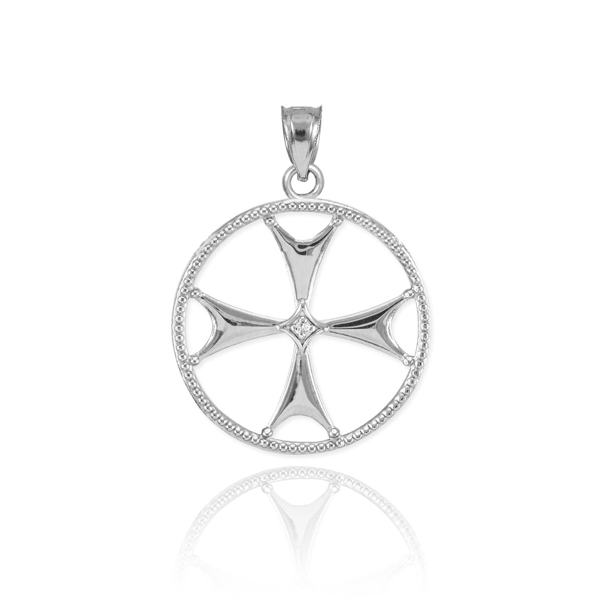 925 Sterling Silver Open Design CZ-Accented Maltese Cross Charm Pendant