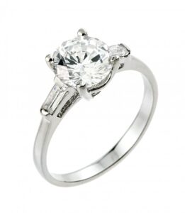 925 sterling silver round and baguette cz 3-stone engagement ring (size 11)