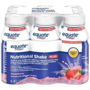 equate strawberry nutritional shake plus, 8 fl oz, 6 count