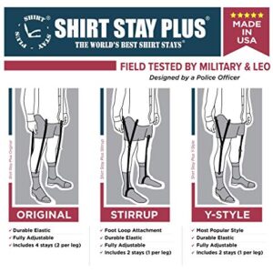 Shirt Stay Plus Shirt Stays for Men Police Military Made in The USA (Y-Style Black, Select Series) (1 Pair of Holder, Tucker, Suspenders, Garters)