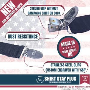 Shirt Stay Plus Shirt Stays for Men Police Military Made in The USA (Y-Style Black, Select Series) (1 Pair of Holder, Tucker, Suspenders, Garters)