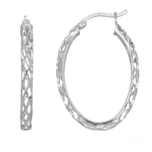 sterling silver diamond cut weaved oval hoop earrings, diameter 30mm