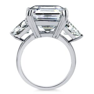 BERRICLE Sterling Silver 3-Stone Wedding Engagement Rings Asscher Cut Cubic Zirconia CZ Statement Cocktail Anniversary Ring for Women, Rhodium Plated Size 6.5