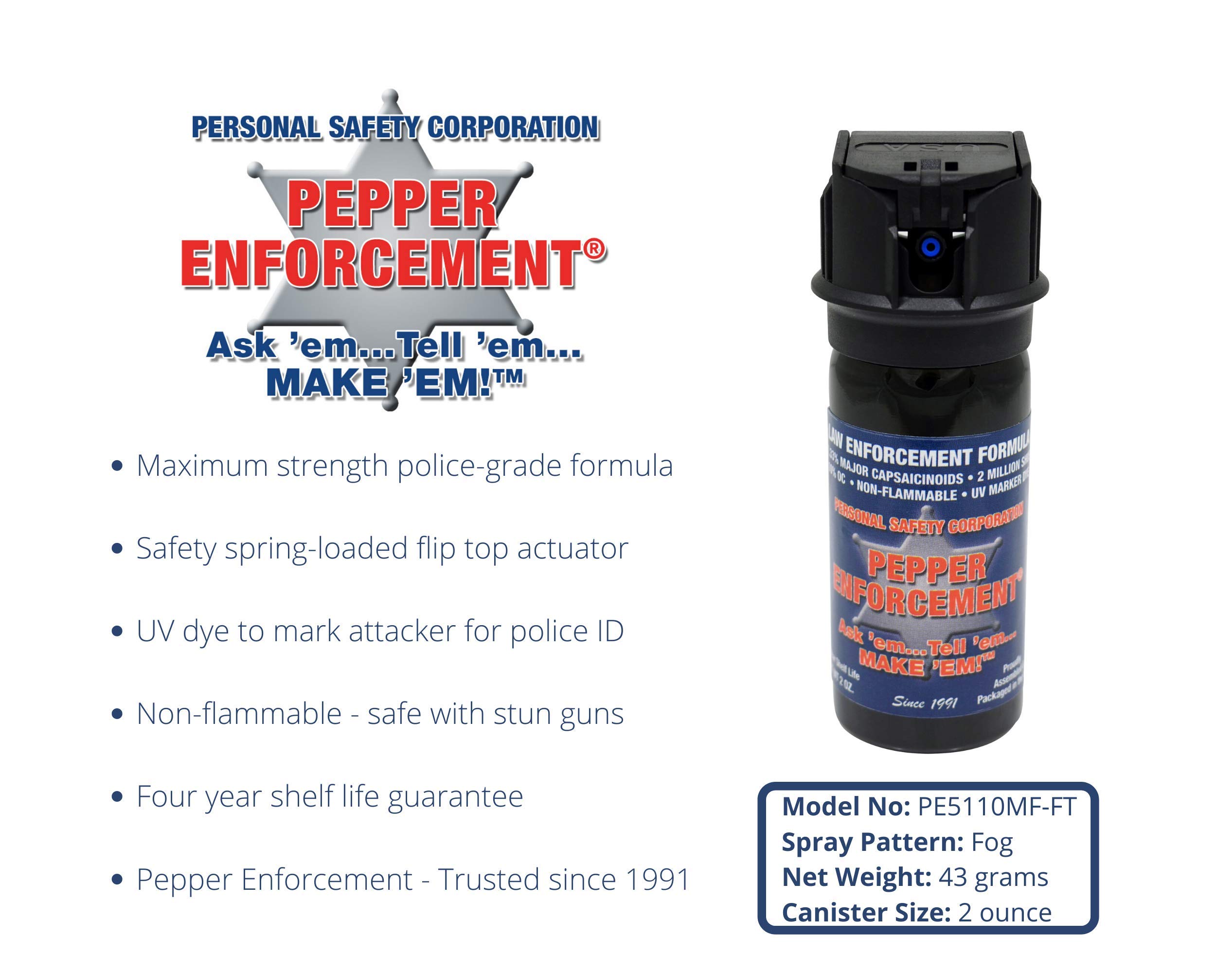 Pepper Enforcement PE510MF-FT Fogger Pepper Spray 2 Pack for Self Defense - Maximum Strength 10% OC Formula - Emergency Personal Protection & Safety