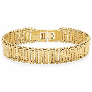 The Bling Factory 14k Yellow Gold Plated 13mm Diamond-Cut Ladder Style Chain Bracelet, 8"