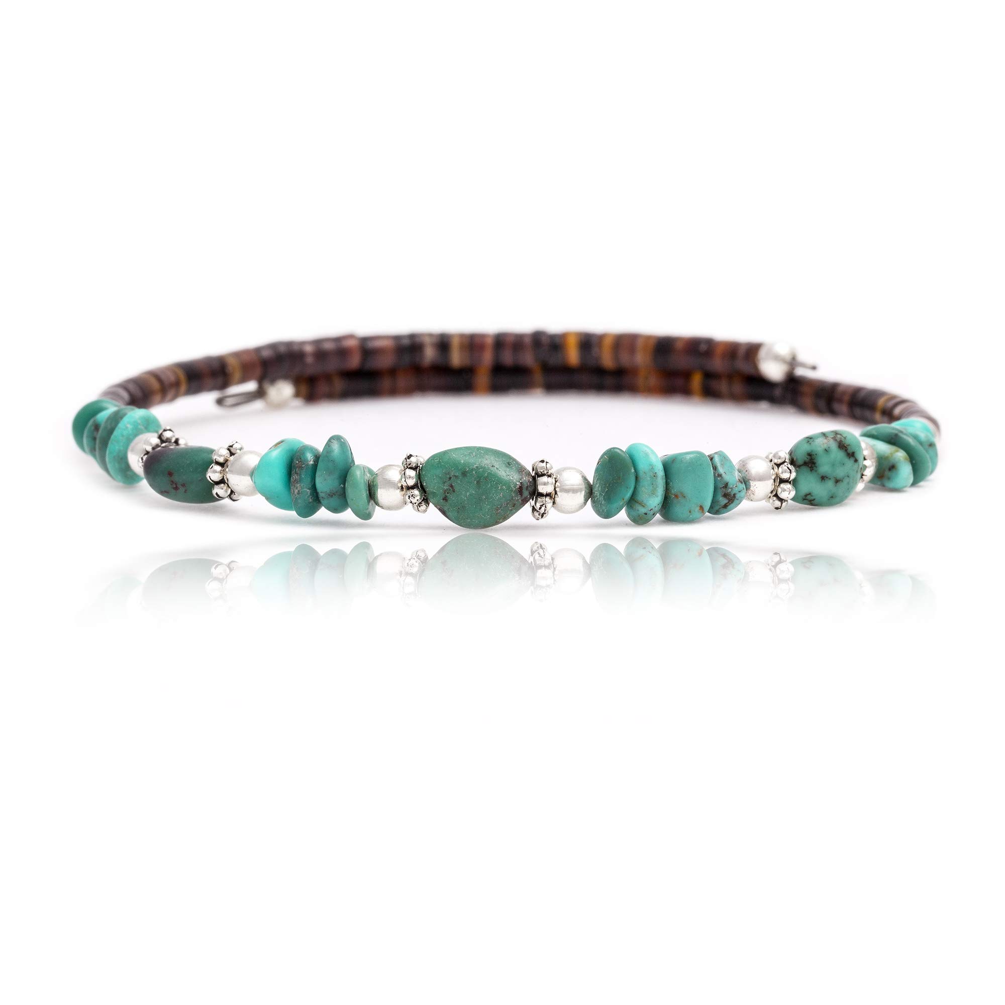 $80Tag Certified Navajo Native Natural Turquoise Adjustable Wrap Bracelet 12732-14 Made By Loma Siiva