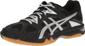 asics women's gel tactic volleyball shoe, black/silver, 5.5 m us