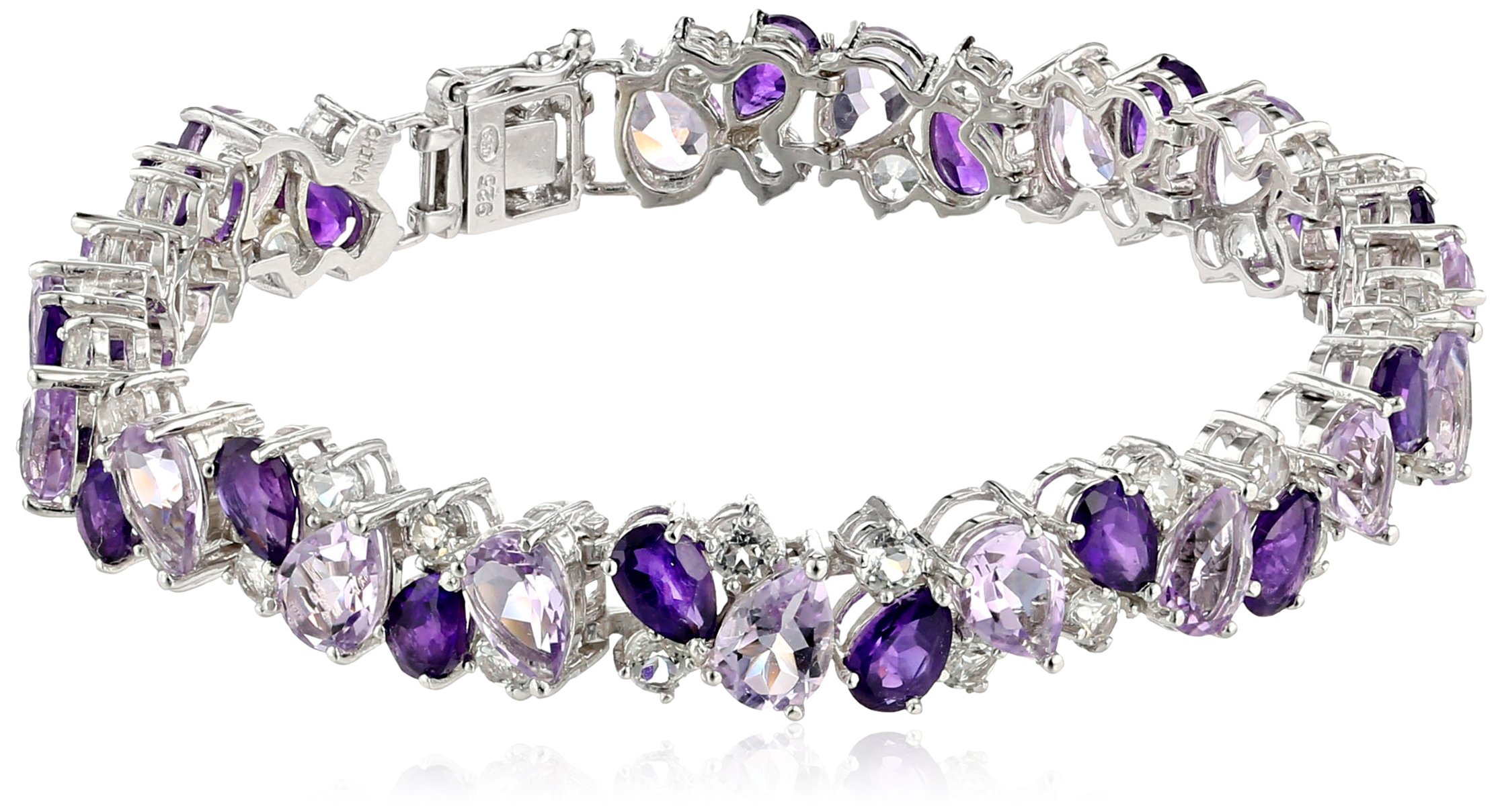 Amazon Essentials Sterling Silver Genuine Amethyst and White Topaz Tonal Gemstone Bracelet, 7.25" (previously Amazon Collection)