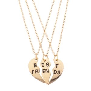 lux accessories gold tone best friends bff broken heart necklace set (3pc)