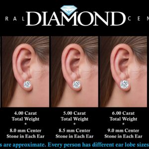 Central Diamond Center 14K Solid Gold Post & Sterling Silver 4 Prong CZ Stud Earrings - Platinum Plated - 8.00mm - 4.00cttw