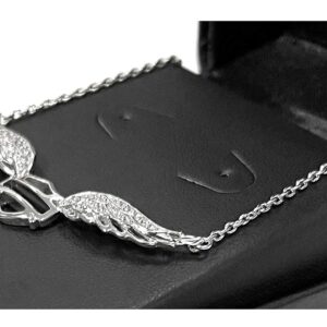 Harley-Davidson Womens Necklace, Bar & Shield Crystal Winged, Silver HDN0288