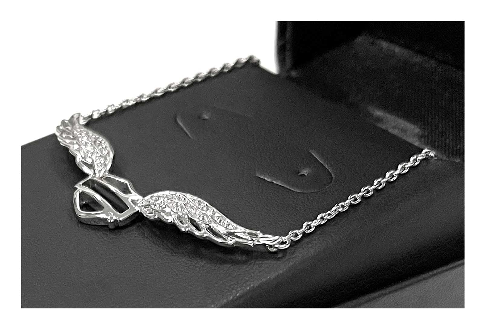 Harley-Davidson Womens Necklace, Bar & Shield Crystal Winged, Silver HDN0288