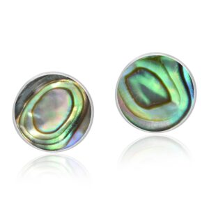 AeraVida Cute 6mm Inlay Abalone Round .925 Silver Stud Earrings,