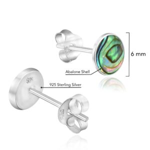 AeraVida Cute 6mm Inlay Abalone Round .925 Silver Stud Earrings,