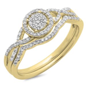 Dazzlingrock Collection 0.25 Carat (Cttw) 10K Diamond Twisted Split Shank Engagement Ring Set 1/4 CT, Yellow Gold, Size 7.5