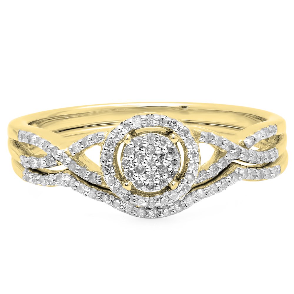 Dazzlingrock Collection 0.25 Carat (Cttw) 10K Diamond Twisted Split Shank Engagement Ring Set 1/4 CT, Yellow Gold, Size 7.5