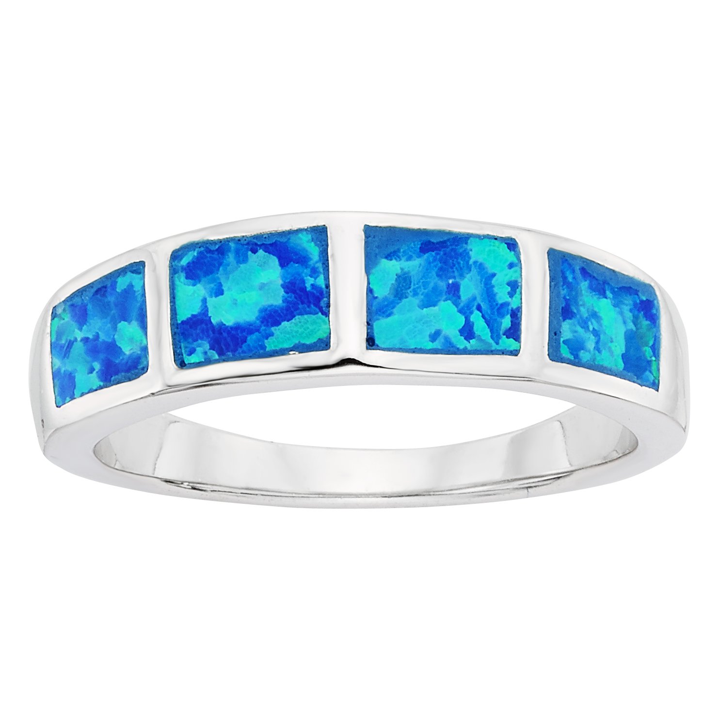 Beaux Bijoux Sterling Silver Simulated Opal Ring for Women | Created Blue Opal Gemstone Band Ring | Fine Jewelry