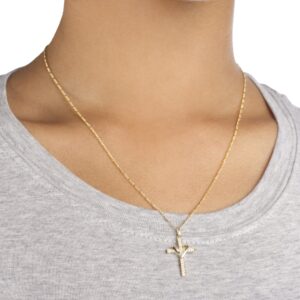 10k Yellow Gold, Rose Gold and White Gold Heart & Cross Pendant with an 16, 18, 20 and 22 Inch Gold Overlay Figaro Necklace (18 Inch, Yellow Gold)