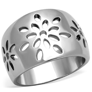 Marimor Jewelry Stainless Steel 316 High Polished Flower Design Fashion Ring Women's Size 10