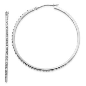 14k White Gold In & Out Diamond Fascination Large Round Hinged Hoop Earrings (.01 cttw.) (49mm x 2mm)