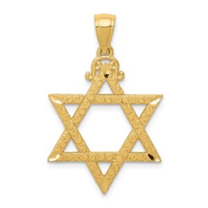 solid 14k yellow gold diamond cut star of david pendant (32mm x 20mm)