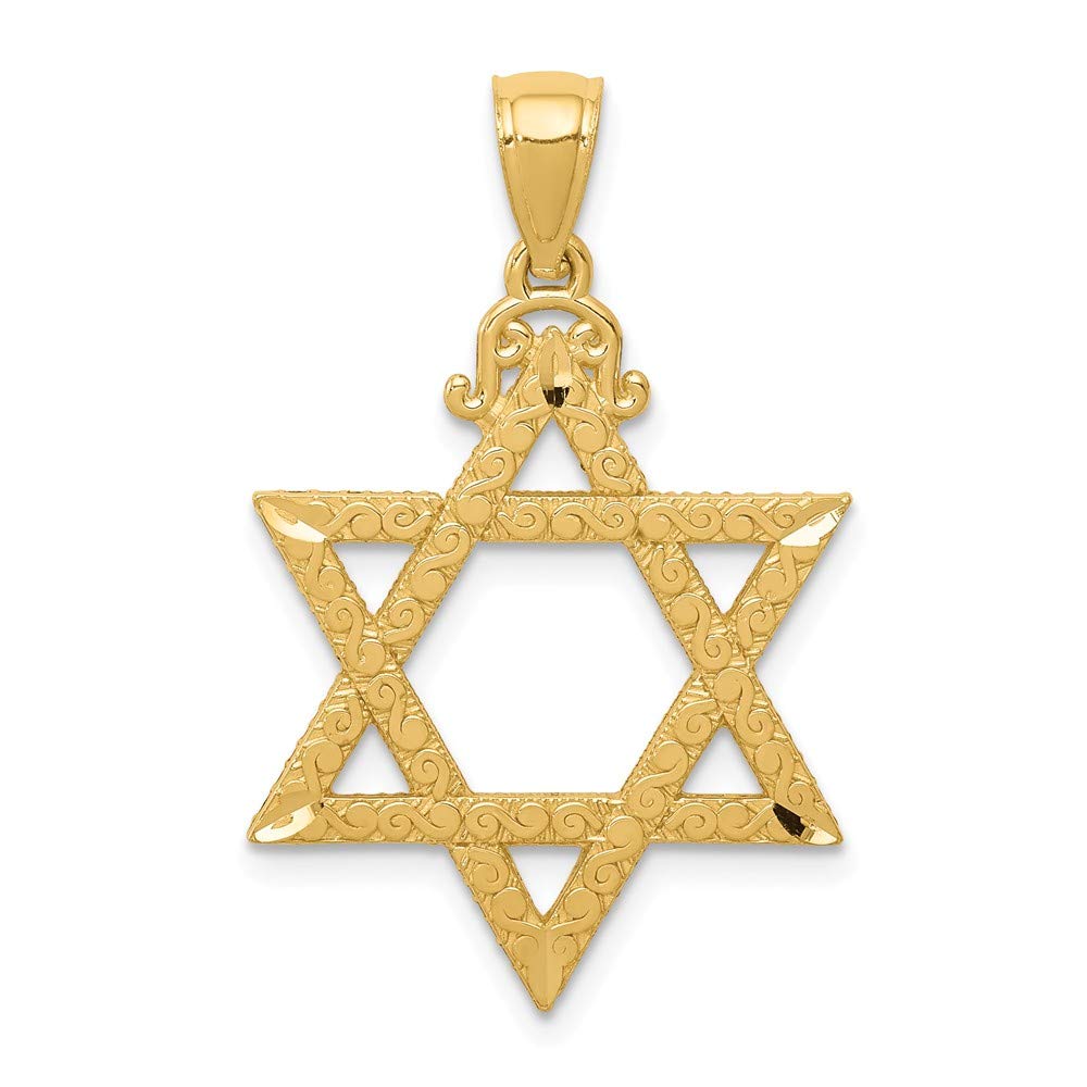 Solid 14k Yellow Gold Diamond Cut Star of David Pendant (32mm x 20mm)