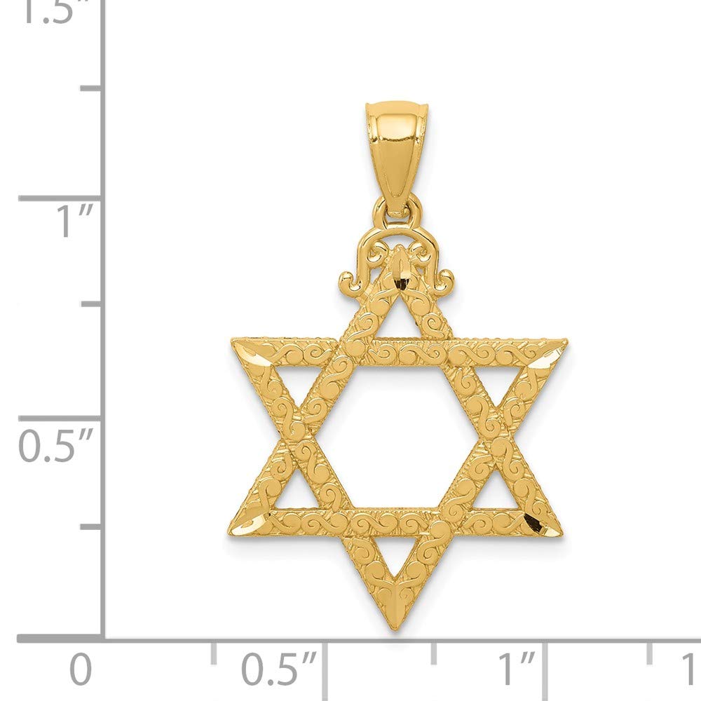 Solid 14k Yellow Gold Diamond Cut Star of David Pendant (32mm x 20mm)