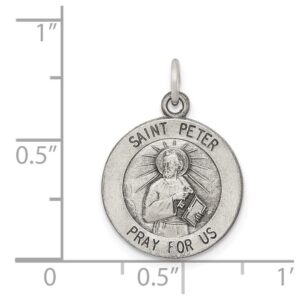 Solid 925 Sterling Silver Charm Pendant Antiqued Saint Peter Medal (20mm x 15mm)