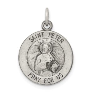 solid 925 sterling silver charm pendant antiqued saint peter medal (20mm x 15mm)