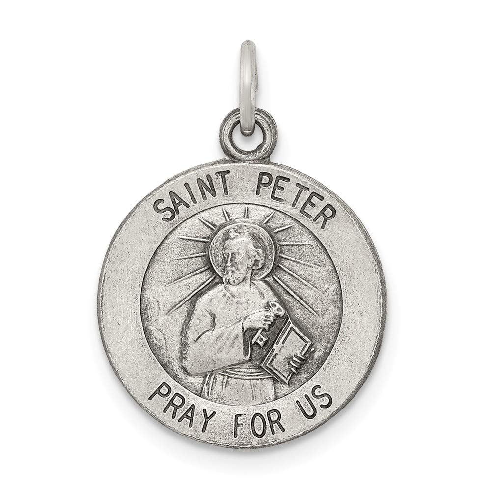 Solid 925 Sterling Silver Charm Pendant Antiqued Saint Peter Medal (20mm x 15mm)