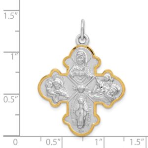 Solid 925 Sterling Silver Charm Pendant 4-way Medal (36mm x 35mm)