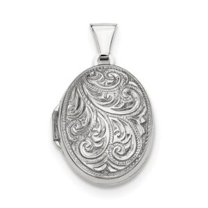 solid 925 sterling silver scroll oval locket opens engravable pendant (26mm height x 17mm width)