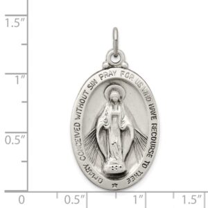 Solid 925 Sterling Silver Oval Pendant Antiqued Virgin Mary Pray for Us Charm Miracle Medal (34mm x 18mm)