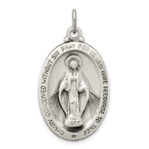 Solid 925 Sterling Silver Oval Pendant Antiqued Virgin Mary Pray for Us Charm Miracle Medal (34mm x 18mm)